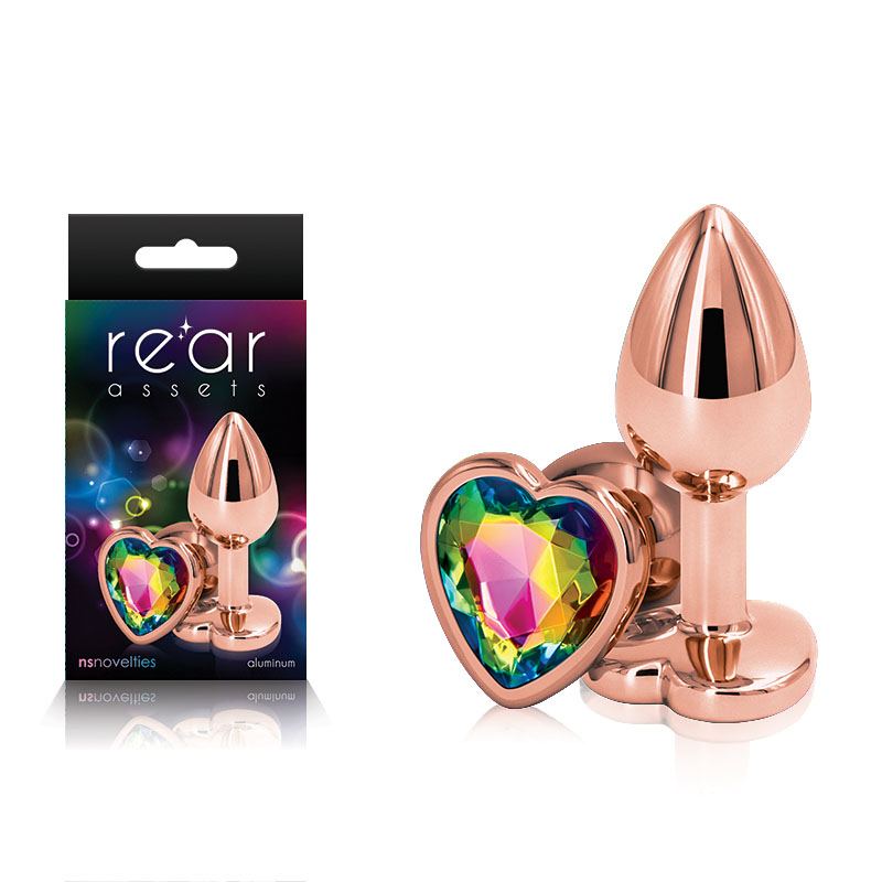 Rear Assets: Small/ Rose Gold/ Rainbow Heart Gem
