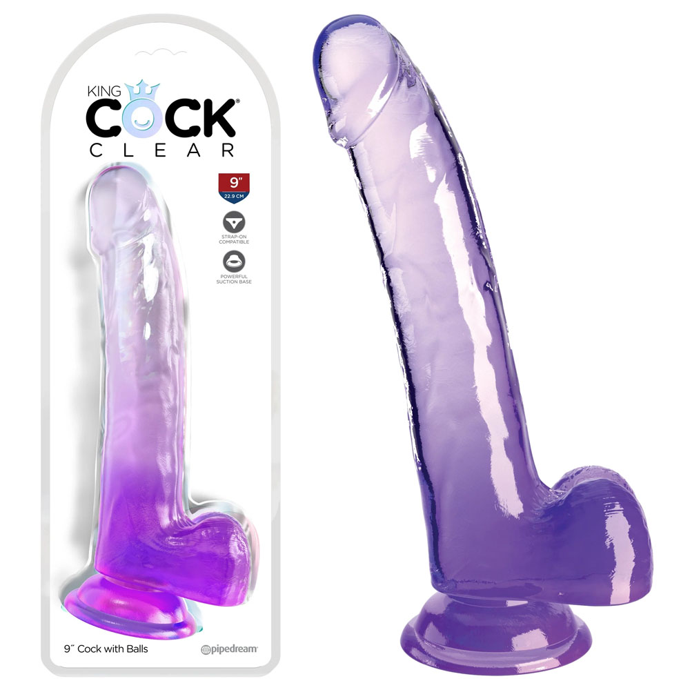 King Cock: Clear 9" Cock with Balls - Purple