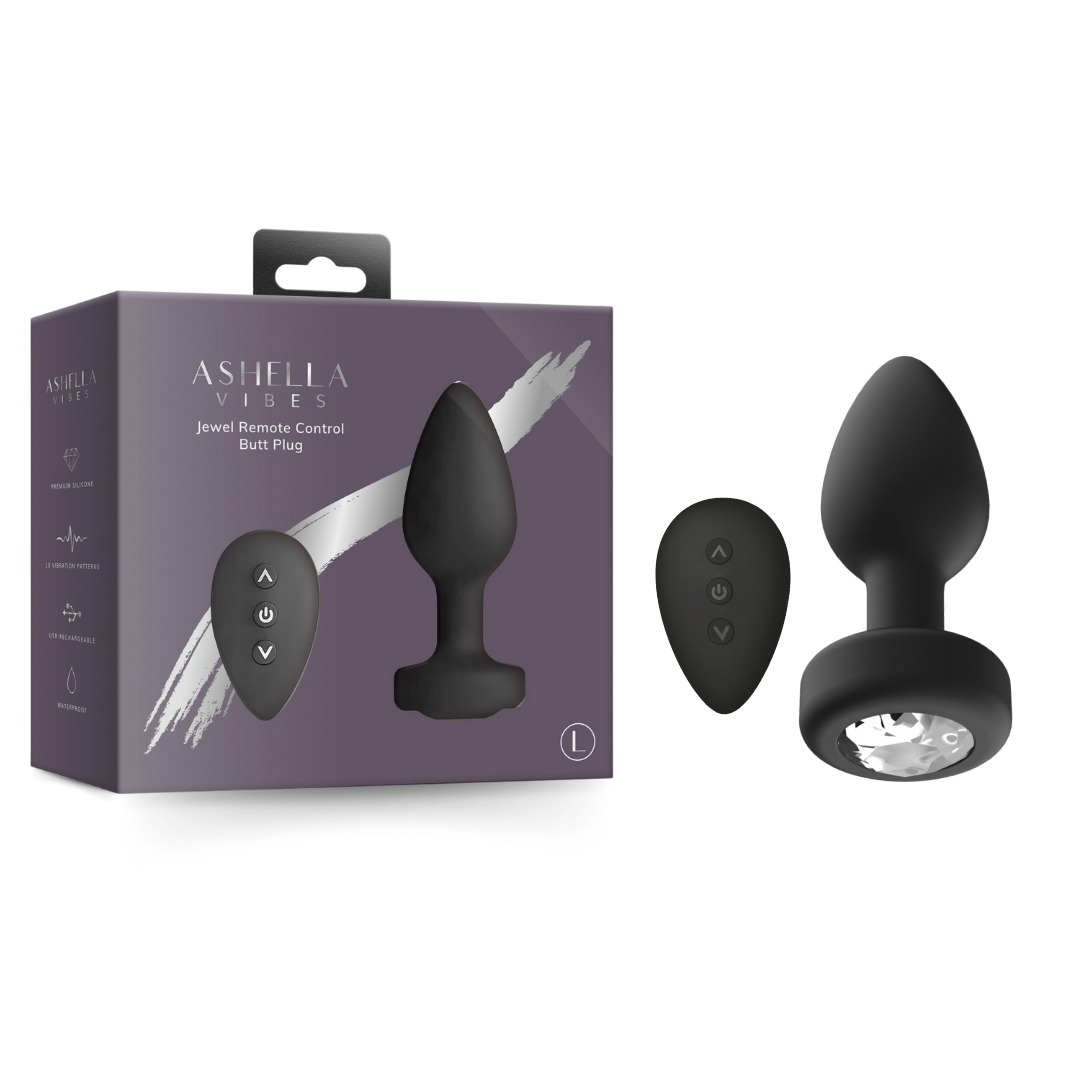 Ashella Vibes: Large Jewel Remote Control Butt Plug Black