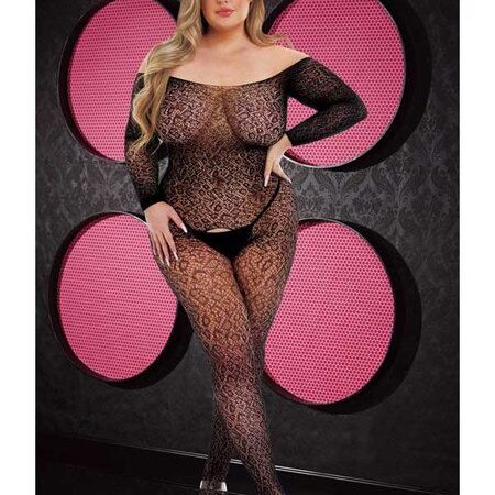 Lapdance: Long Sleeve Lace Bodystocking Black (QS)