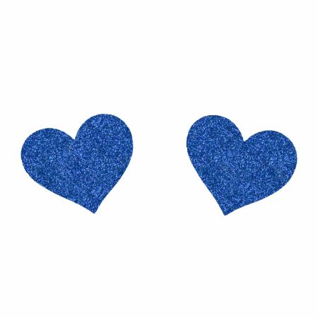 Love in Leather: Heart Nipple Pasties Blue Glitter