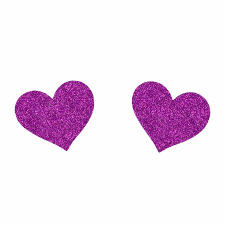 Love in Leather: Heart Nipple Pasties Purple Glitter