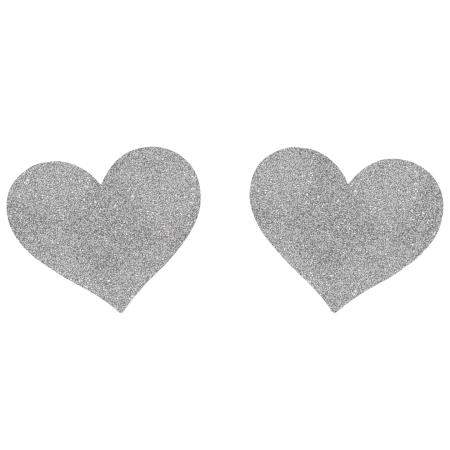 Love in Leather: Heart Nipple Pasties Silver Glitter