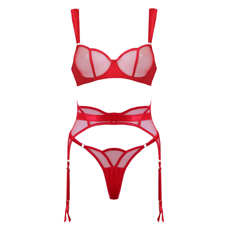 Muse: Red Mesh & Satin 3 Piece Set Small