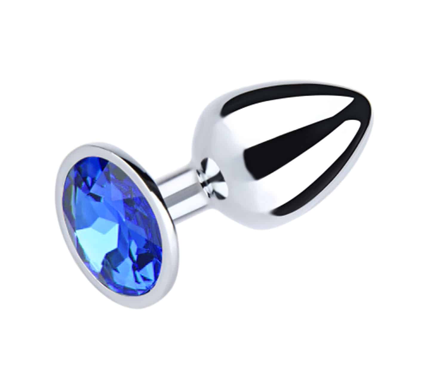 Love in Leather: Large Metal Plug Blue Round Gem