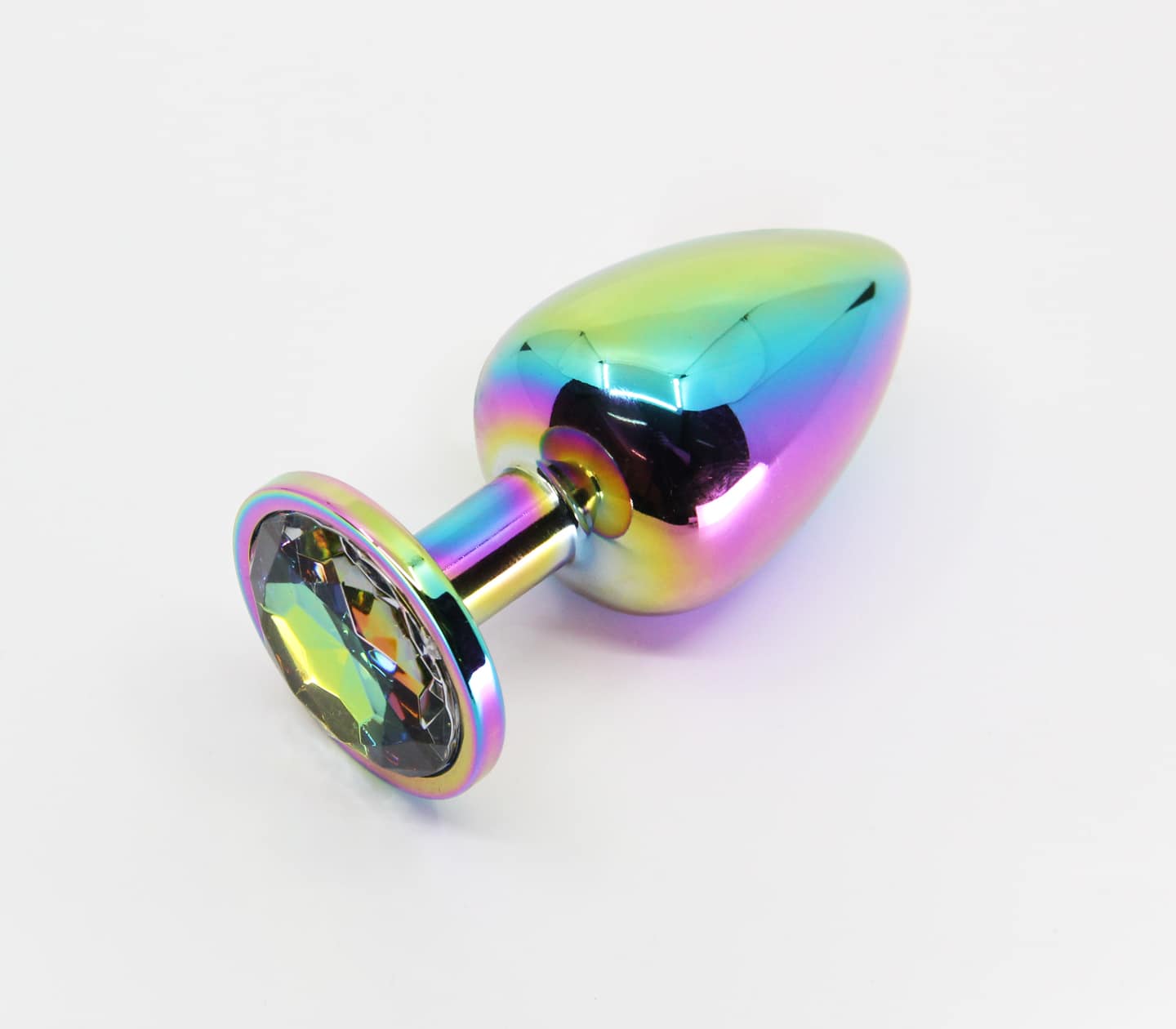 Love in Leather: Medium Rainbow Chrome Metal Plug Rainbow Round Gem