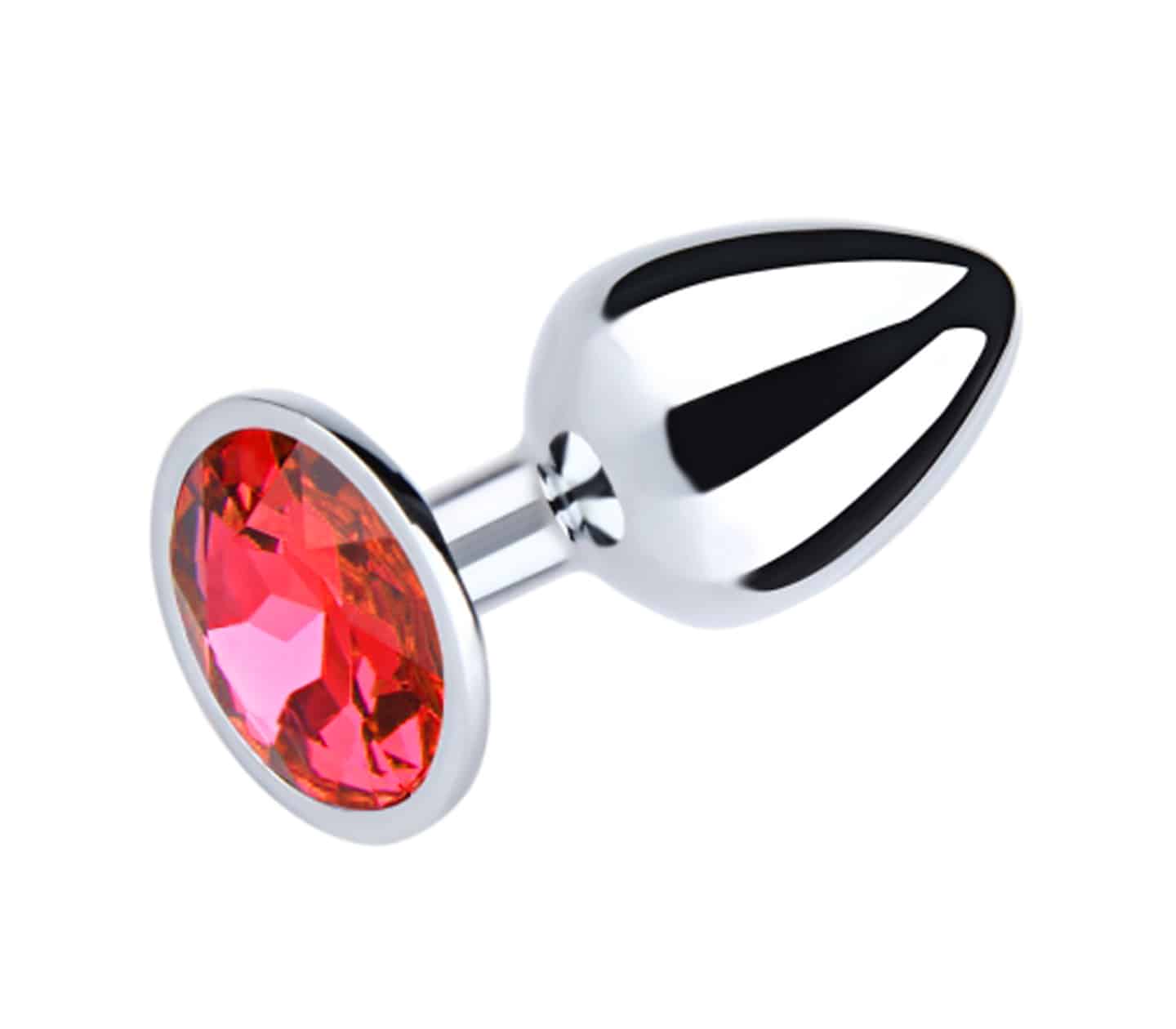 Love in Leather: Small Metal Plug Red Round Gem