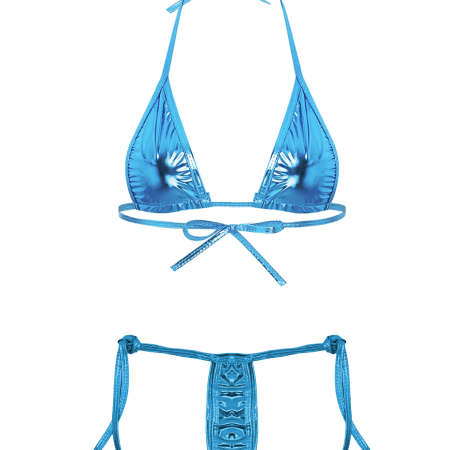 Love in Leather: Blue Metallic Micro Bikini