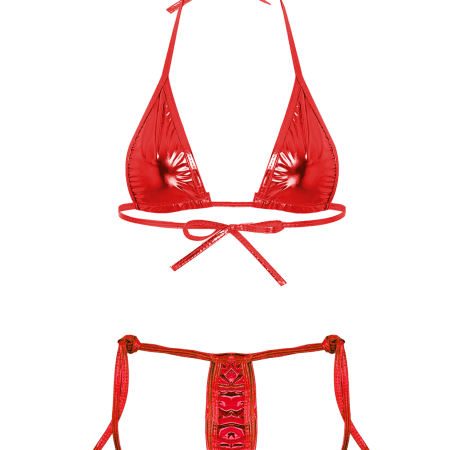 Love in Leather: Red Metallic Micro Bikini