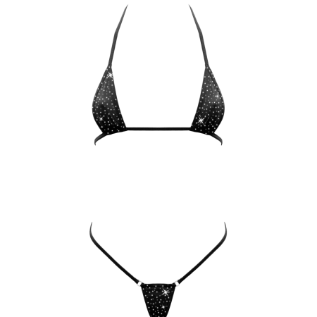 Love in Leather: Black Rhinestone Embellished Micro Bikini