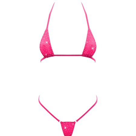 Love in Leather: Fluro Pink Rhinestone Embellished Micro Bikini