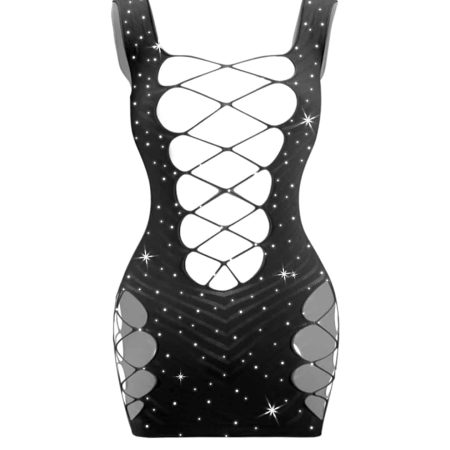 Love in Leather: Rhinestone Sleeveless Dress Black