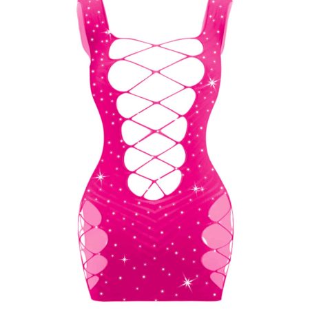 Love in Leather: Rhinestone Sleeveless Dress Hot Pink