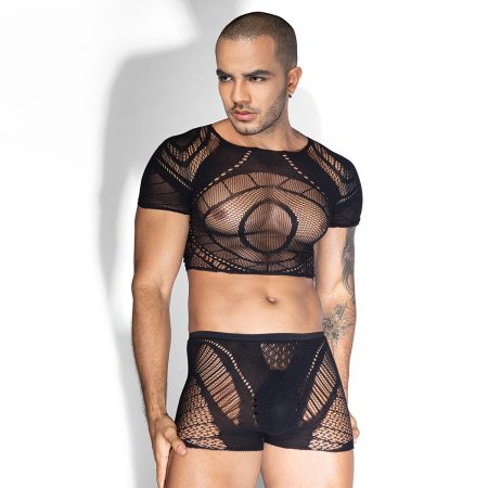 Love in Leather: Top and Brief Set Black Body Stocking 127