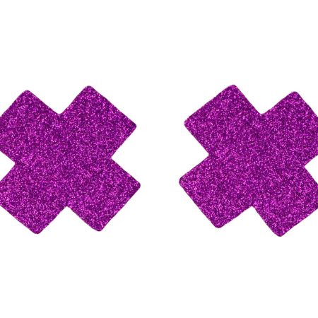 Love in Leather: Cross Nipple Pasties Purple Glitter