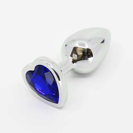 Love in Leather: Medium Metal Plug Heart Gem Blue