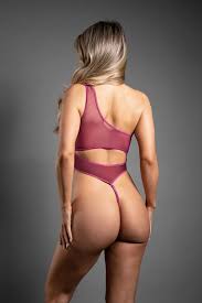 Domina: Crotchless Asymmetrical Zipper Teddy - Berry - M/L - Image 2