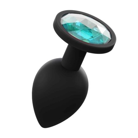 Love in Leather: Medium Black Silicone Plug with Round Gem