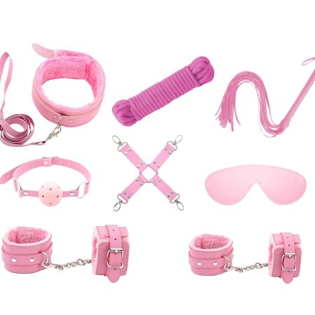 Love in Leather: 9 Piece Pink  Bondage Kit Pink