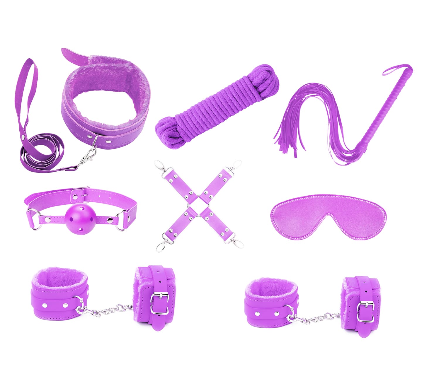 Love in Leather: 9 Piece Purple Bondage Kit Purple