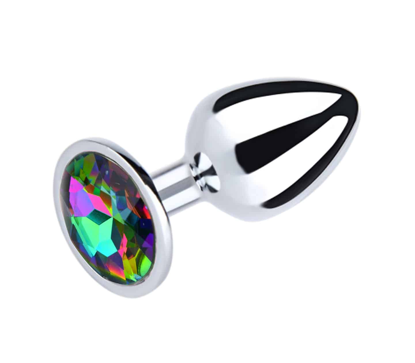 Love in Leather: Small Metal Plug Rainbow Round Gem