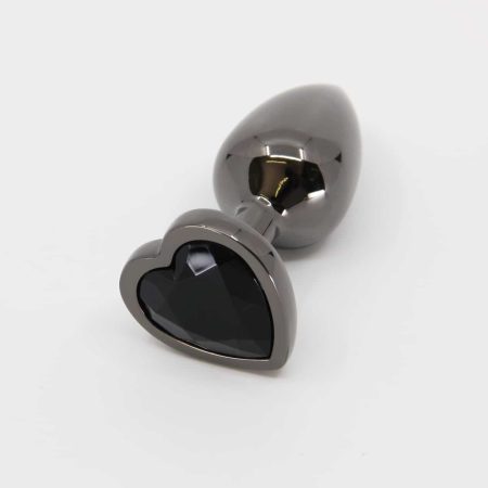 Love in Leather - Large Black Metal Plug Heart Gem