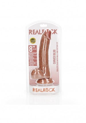 RealRock: Curved Realistic Dildo With Balls and Suction Cup 8" Tan