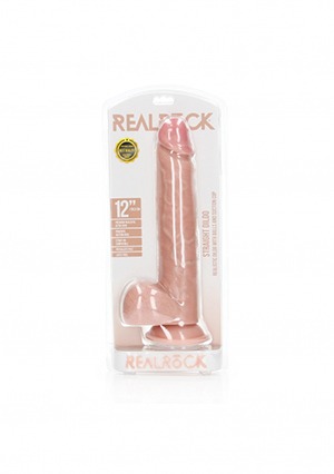RealRock: Straight Realistic Dildo with Balls and Suction Cup 12" Flesh