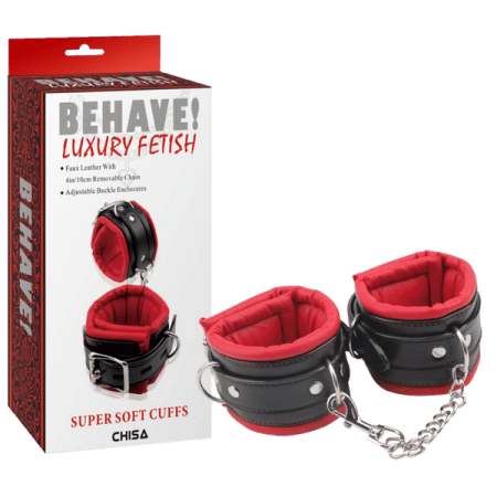 Behave!: Luxury Fetish Super Soft Ankle Cuffs Black & Red