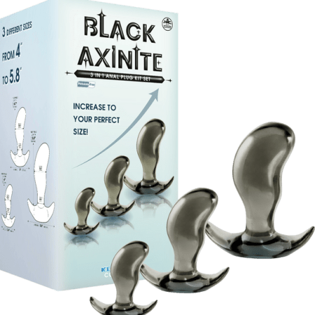 Excellent Power: Black Axinite 3 in 1 Anal Plug Kit 4"-5.8" Smoke