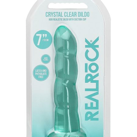 RealRock: Crystal Clear Ripple Dildo 7" Turquoise