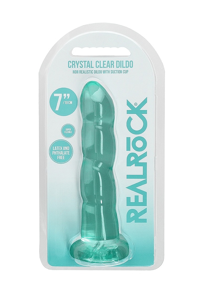 RealRock: Crystal Clear Ripple Dildo 7" Turquoise