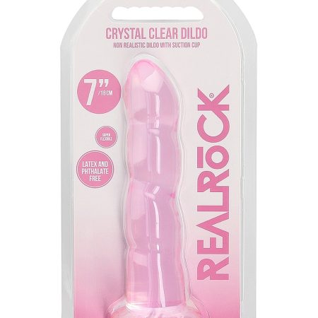 RealRock: Crystal Clear Ripple Dildo 7" Pink