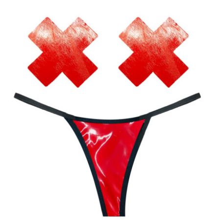 Neva Nude: Vixen Red Wet Vinyl Pastie and G-String Set