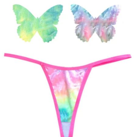 Neva Nude: Rainbow Sherbet Tie Die Butterfly Pastie and Panty Set