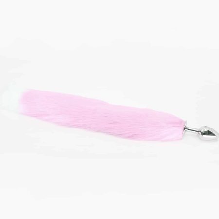 Love in Leather: Faux Fur Fox Tail Medium Steel Plug Pink with White Tip
