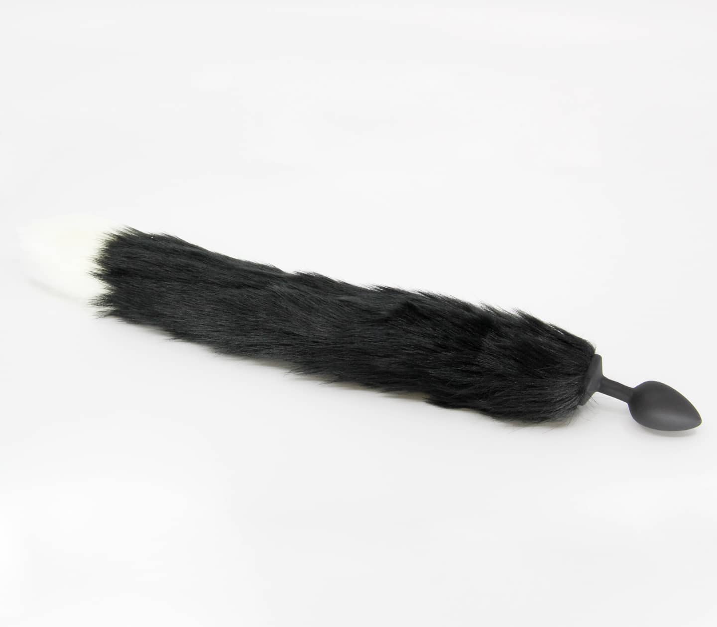 Love in Leather: Small Silicone Plug with Black/White Fox Tail