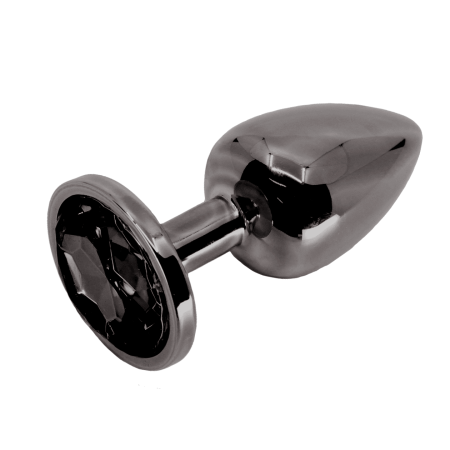 Love in Leather: Large Gunmetal Chrome Metal Plug Black Round Gem