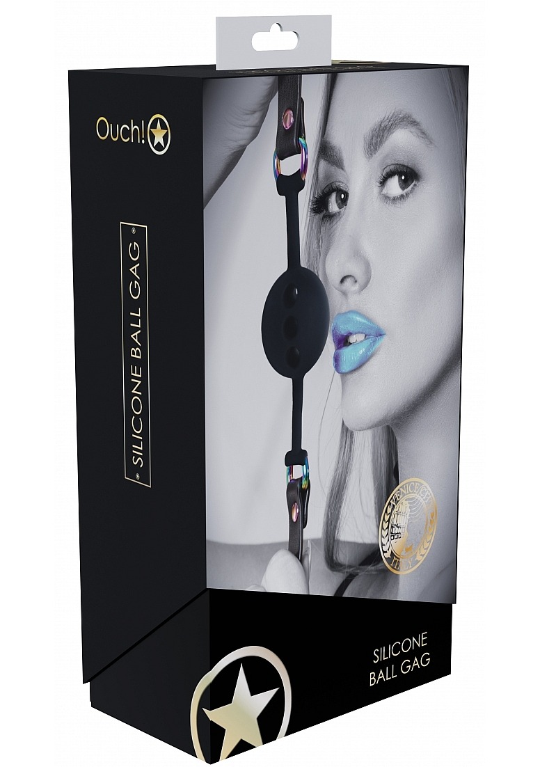 Ouch! Venice Collection Silicone Ball Gag Black/Rainbow