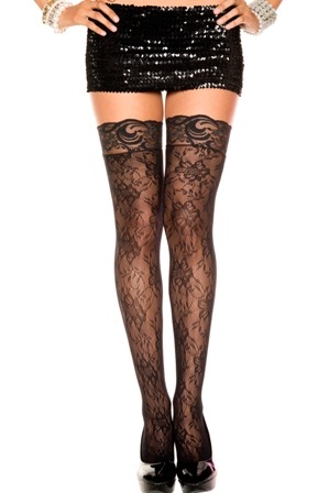 Music Legs: Gardenia Lace Spandex Thigh Hi Black