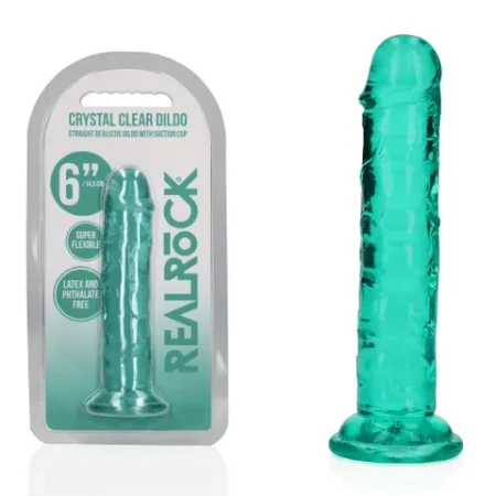 RealRock: Crystal Clear Dildo Straight No Balls - 6" - Turqouise