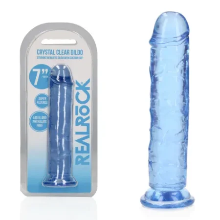 RealRock: Crystal Clear Dildo Straight No Balls - 7" - Blue