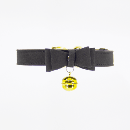 Love in Leather: Bow Collar with Cat Bell Black & Gold