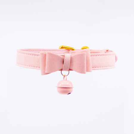 Love in Leather: Bow Collar with Cat Bell Pink