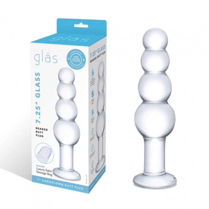 Glas: 7.25" Glass Beaded Butt Plug