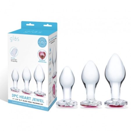 Glas: 3pc Heart Jewel Glass Anal Training Set