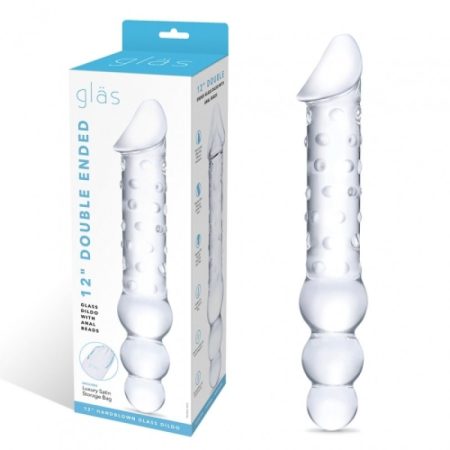 Glas: 12" Double Ended Glass Dildo with Anal Beads