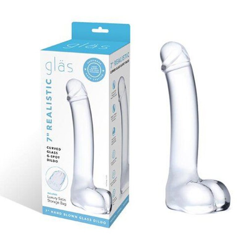Glas: 7" Realistic Curved Glass G-Spot Dildo