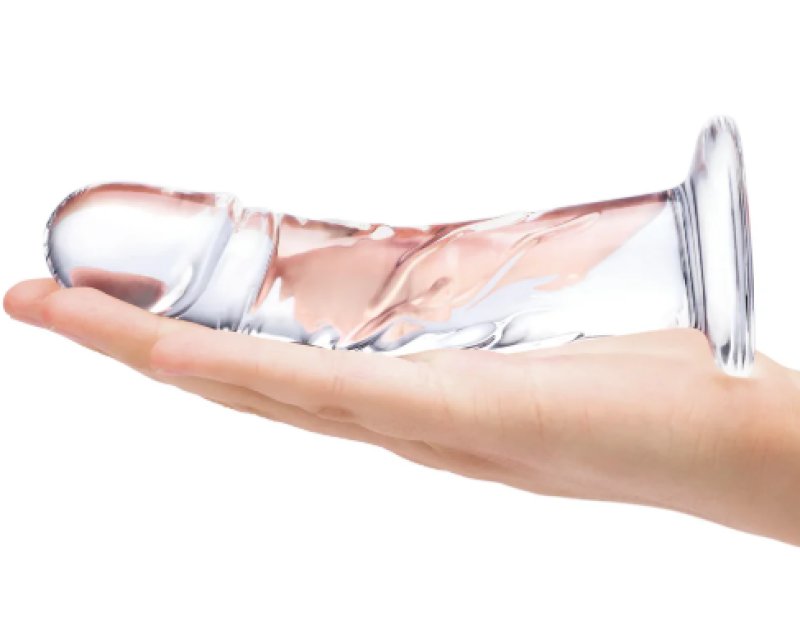 Glas: 7" Curved Realistic Glass Dildo With Veins - Image 3