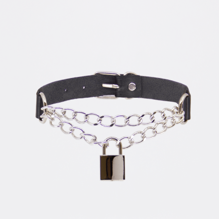 Love in Leather: Choker with Chain & Padlock